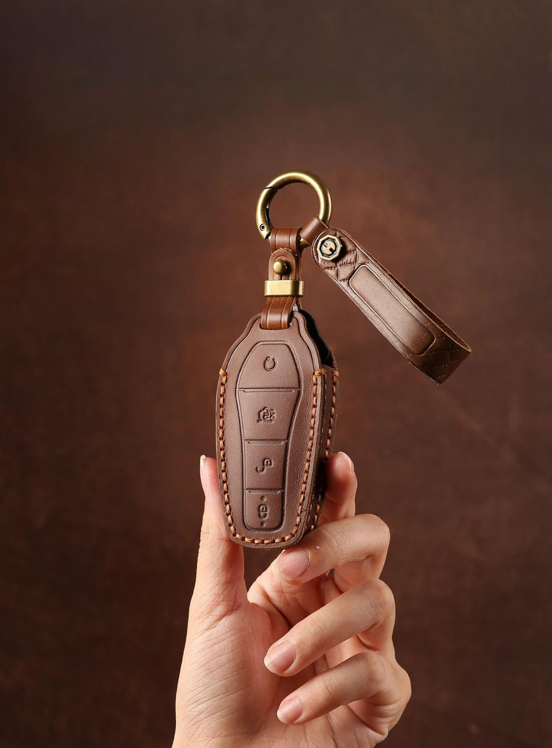 Ontto Cowhide Car Key Cover Fit for BYD Atto 3 Dolphin Seal U Dm-I Sealion 7 Sealion 6 Shark 6 Key Holder Leather Case Keyring Keychain Smart Shell Protector Accessories 4 Buttons Blue image number 6