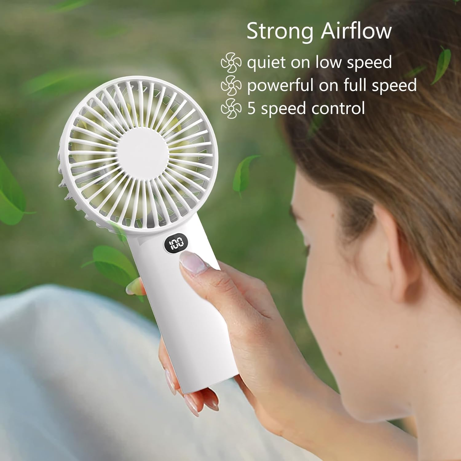 RUPEWA Rechargeable Handheld Fan, 4000Mah Battery & 5 Speed Settings, Portable Personal Fan for Outdoor, Travel, Office, Home, Camping, Beach Use image number 2