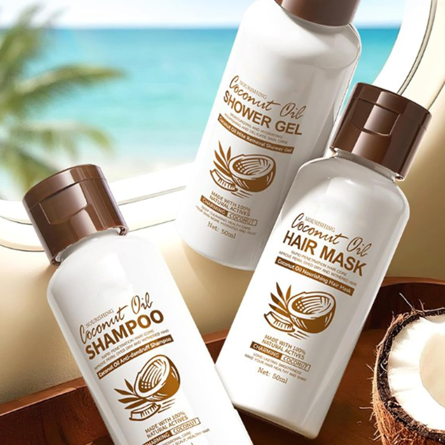 Iiniim Organic Coconut Bath and Hair Care Set with Hydrating Shampoo Nourishing Mask Refreshing Body Wash for Daily Use Brown One Size image number 4