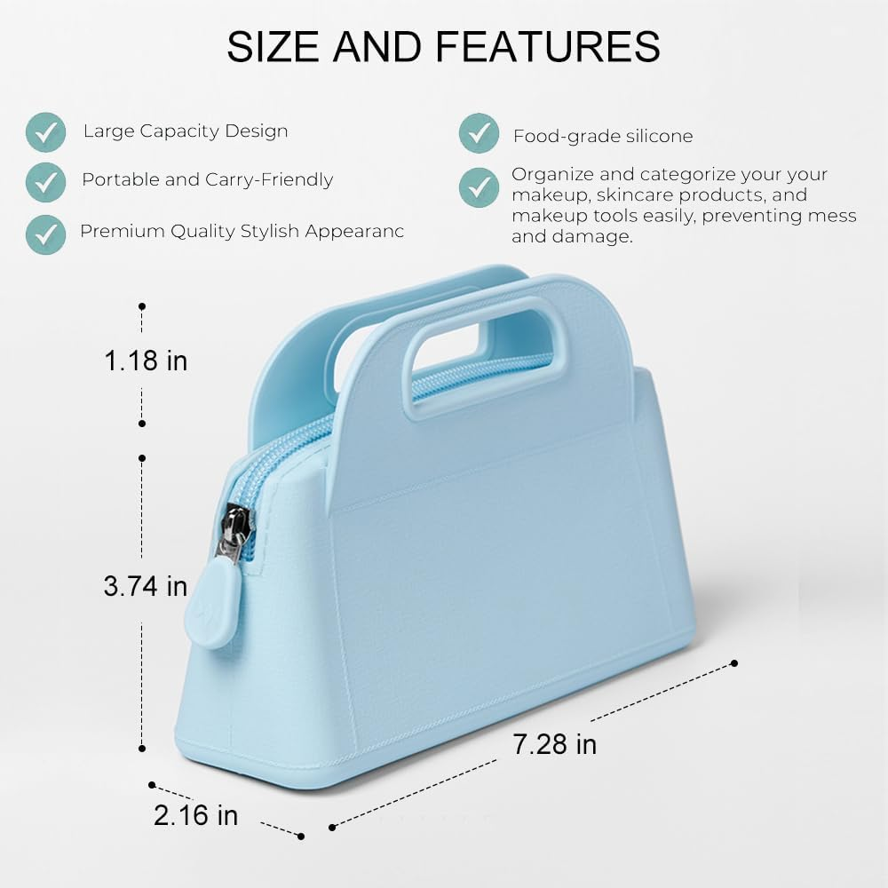 DDPOND Mini Cosmetic Bag, Compact and Convenient Waterproof Makeup Bag, Silicone Wallet, Phone Bag (Blue) image number 5