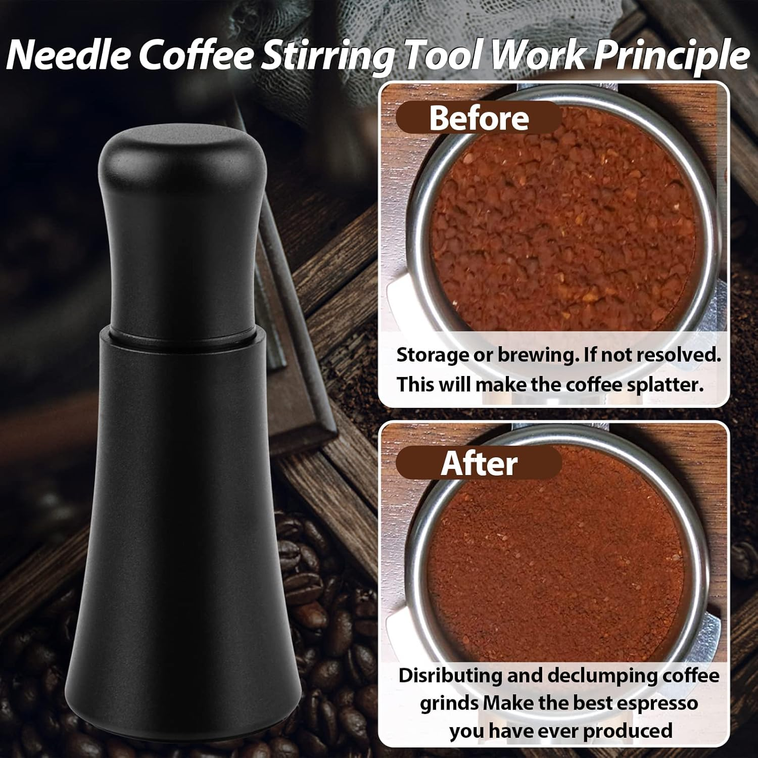 WDT Tool, Espresso Distribution Tools, 10 X 0.35Mm 304 Stainless Steel Needles Installed with 10 Extra Needles for Espresso Stirrer Replacement, Aluminum Alloy Handle with Stand&hellip; (Matte Black) - Matte Brown image number 4