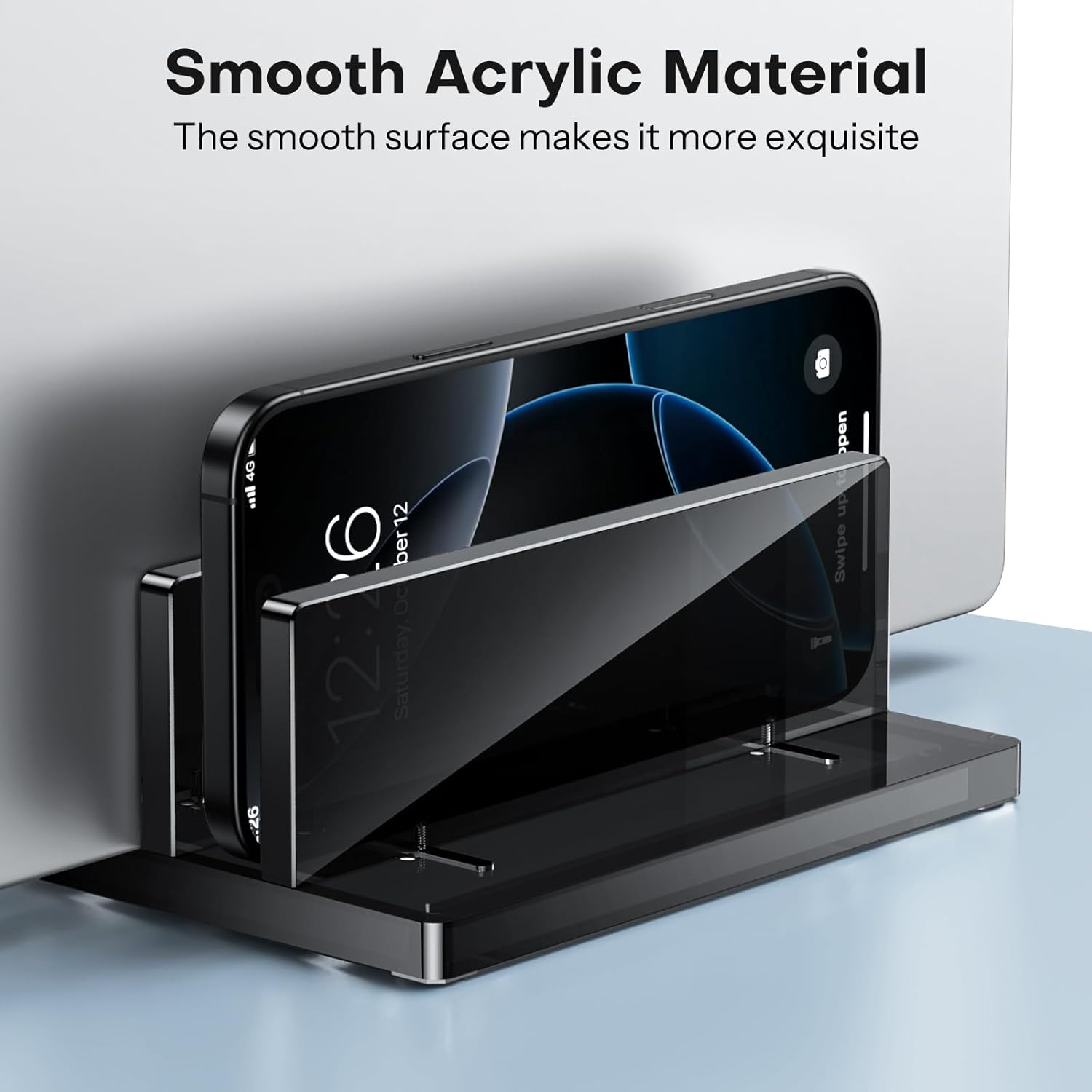 OMOTON Vertical Laptop Stand for Desk, Acrylic Dual Laptop Holder Desktop Clear Adjustable Dock for Macbook Pro Air, HP, All Gaming Laptops up to 17&rdquo;, Black image number 4