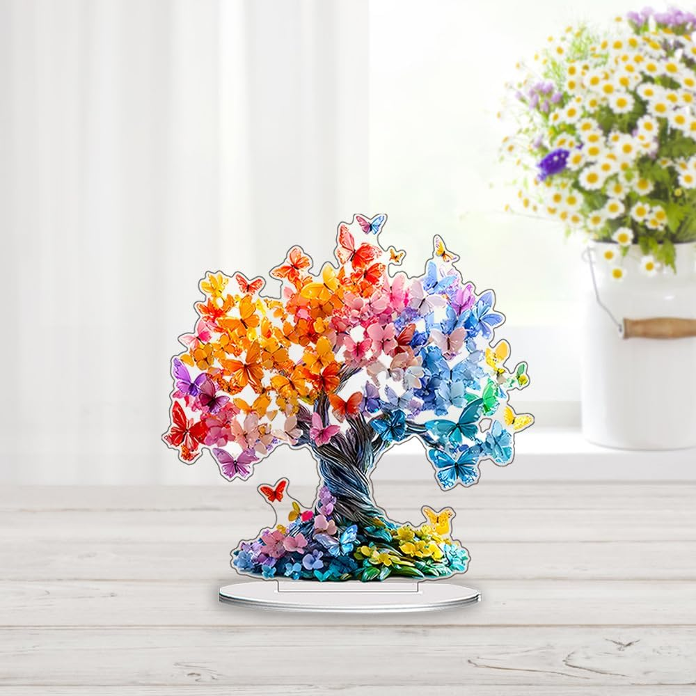 Colorful Butterfly Tree Creative Home Living Room Entrance Tabletop Decoration Ornament Acrylic Display Ornament 2D High-Definition Printed Decorative Artwork. image number 1