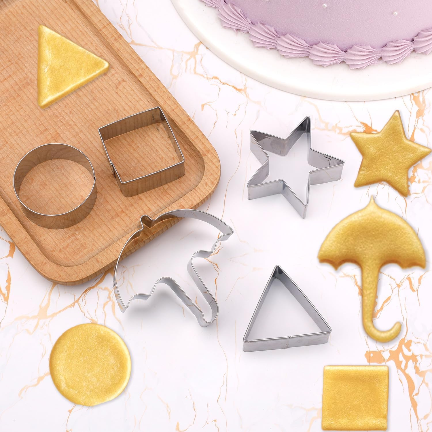 5Pcs Stainless Steel Cookie Cutters, Korean Game Biscuits Sugar Candy Making Tools Triangle Square Circle Star Umbrella Shapes Cake Mold Kit for Baking Kitchen Gadgets image number 2