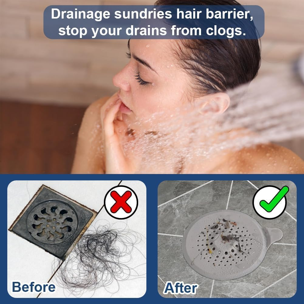 2 Pack Shower Drain Cover Hair Catcher with Suction Cups Foldable Sink Strainer Plug Trap Filter Silicone Shower Hair Trap Sink Strainer Protector for Sinks Kitchen Baths Bathtub Showers Black + Grey image number 5