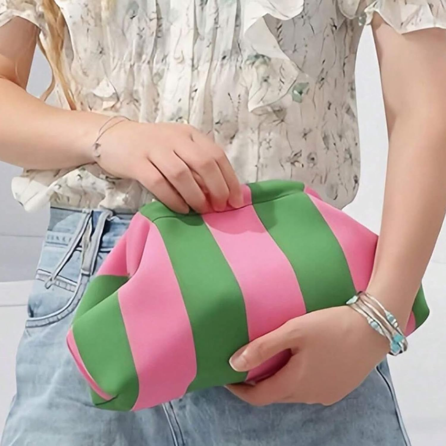 Colorful Woven Dumpling Bag for Women - Striped Crochet Evening Clutch Purse for Summer Beach Outings image number 4