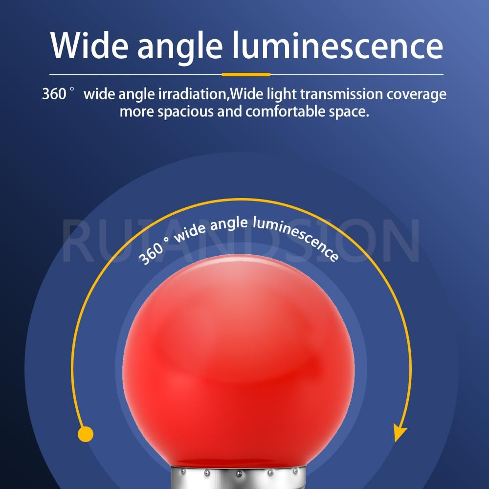 Ruiandsion E27 G45 1W Golf Ball LED Bulbs, Red Color Decorative Lights for Indoor Outdoor Christmas String, Wedding Party Decoration (Pack of 5) image number 5
