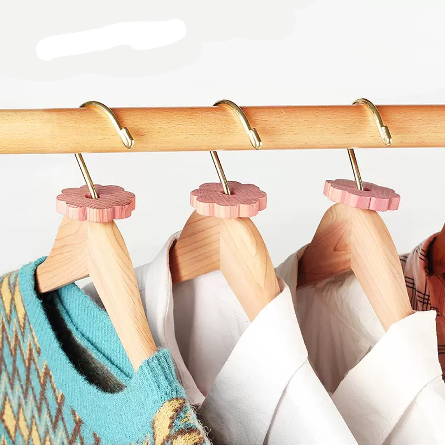 Yotsuba Cedar Rings, 12-Pack Cedar Rings for Clothes Storage - Natural Scented Insect Repellent for Moth Control - Easy to Hang on Hangers - Safe for Clothes, Linen, and Homes (Flower Ring) image number 2