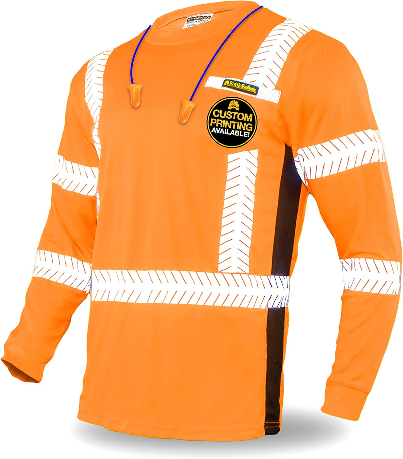 Kwiksafety (Charlotte, NC Renaissance Man | Class 3 Long Sleeve Safety Shirt | ANSI Work Wear | Hi Vis Moisture Wicking Silver Fishbone | Men Women Construction Exercise Security | Orange 3XL