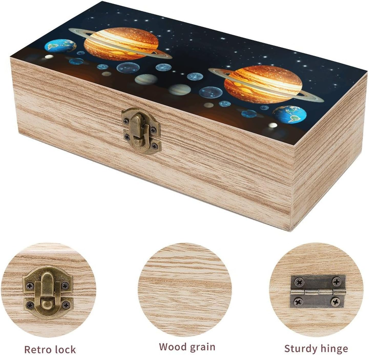 Solar System Planet Wooden Box Wood Wedding Keepsake Boxes with Lids Small Decorative Boxes Lightweight Wooden Memory Storage Box for Crafts Keepsakes Jewelry Photo Letter Storage