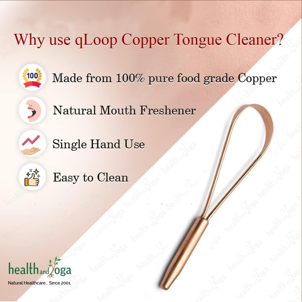 Qloop Copper Tongue Cleaner &ndash;Easy One Hand Use &ndash; Larger Surface Coverage &ndash;Ayurvedic Copper Health for Fresh Breath and Total Oral Hygiene (1) image number 5
