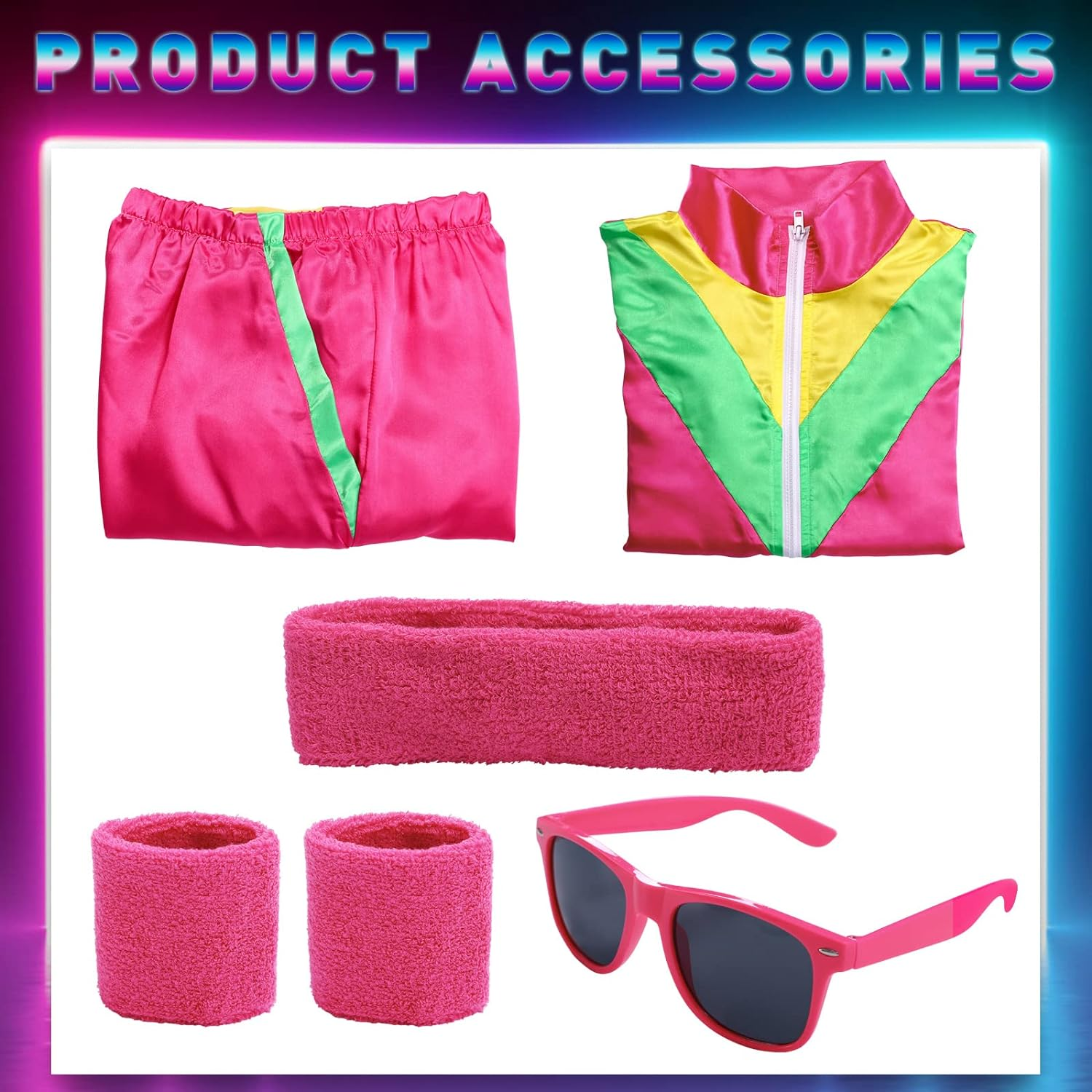 80S Fancy Dress Costume for Adults,80S Shell Suit Costume,90S Shell Suit Fancy Dress,Fashion Retro Tracksuit Outfit,90S Fancy Dress Costumes with Headband Wristbands Glasses
