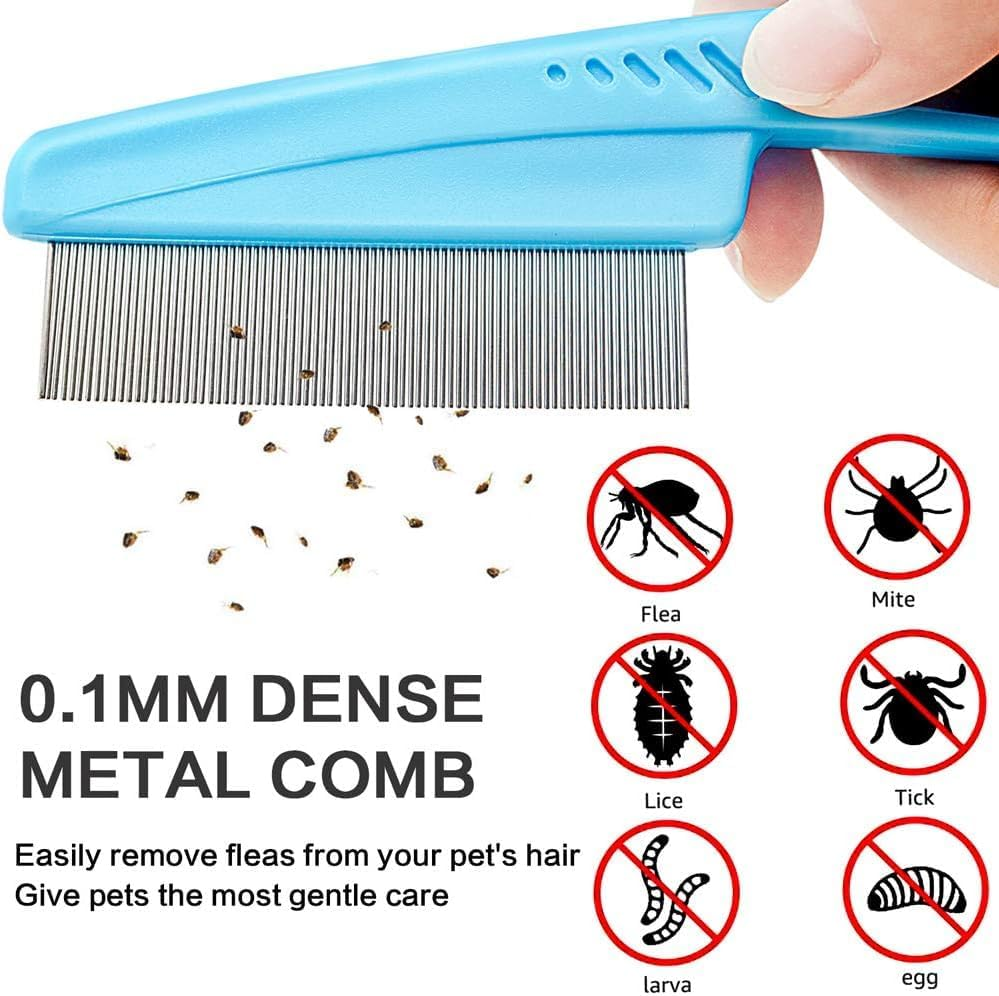 Fine Tooth Pet Comb - 3 Pack Tear Stain Remover for Dogs & Cats to Remove Fleas, Ticks, Dandruff, Tangles & Knots (Blue Black+Yellow, One Size) image number 1