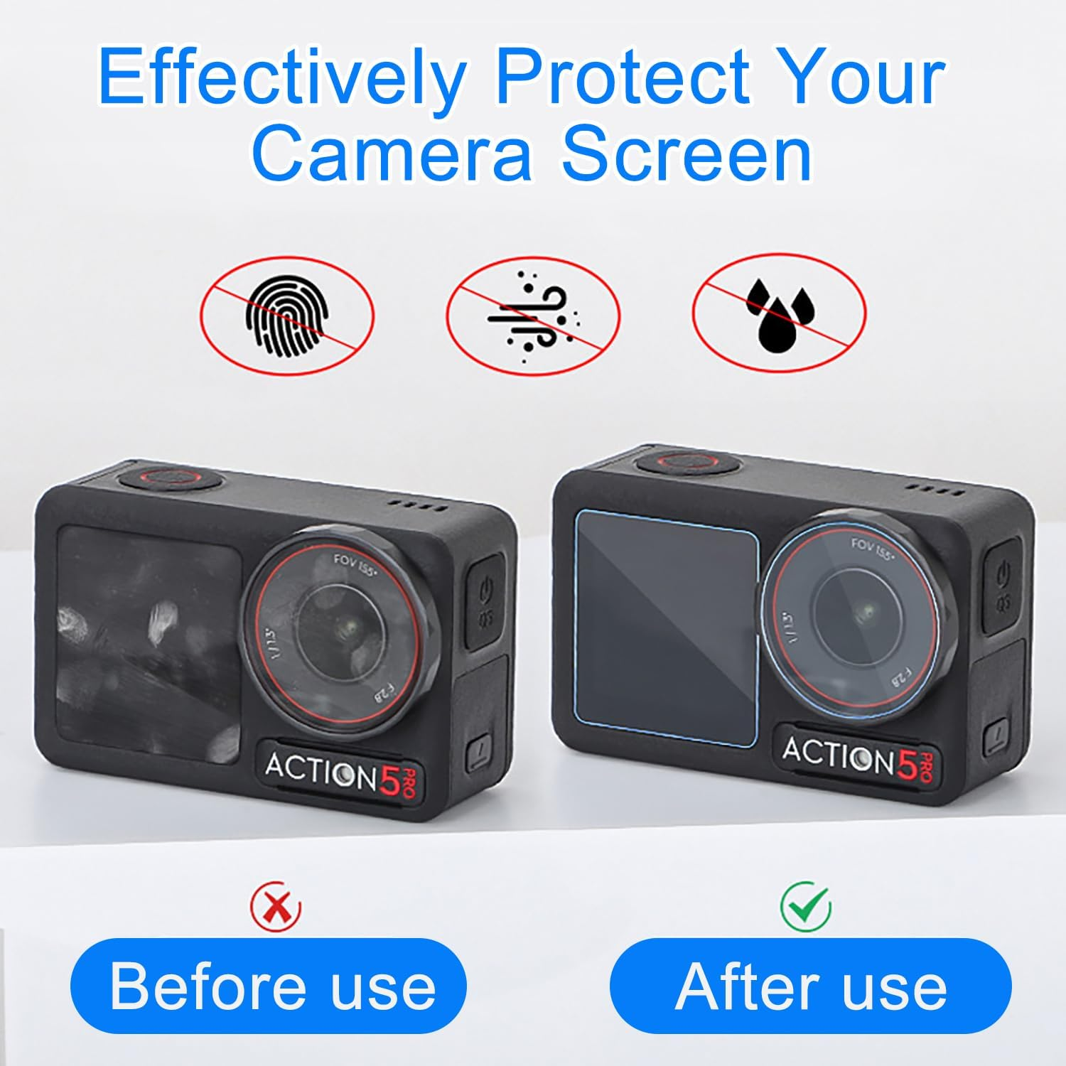 NXPUXP Screen Protector for DJI Osmo Action 5 Pro, Suitable for DJI Osmo Action 5 Pro Accessories, Tempered Glass Screen Protector Pack of 6 + 2 Lens Silicone Cases, Suitable for DJI Action 5 Pro image number 3