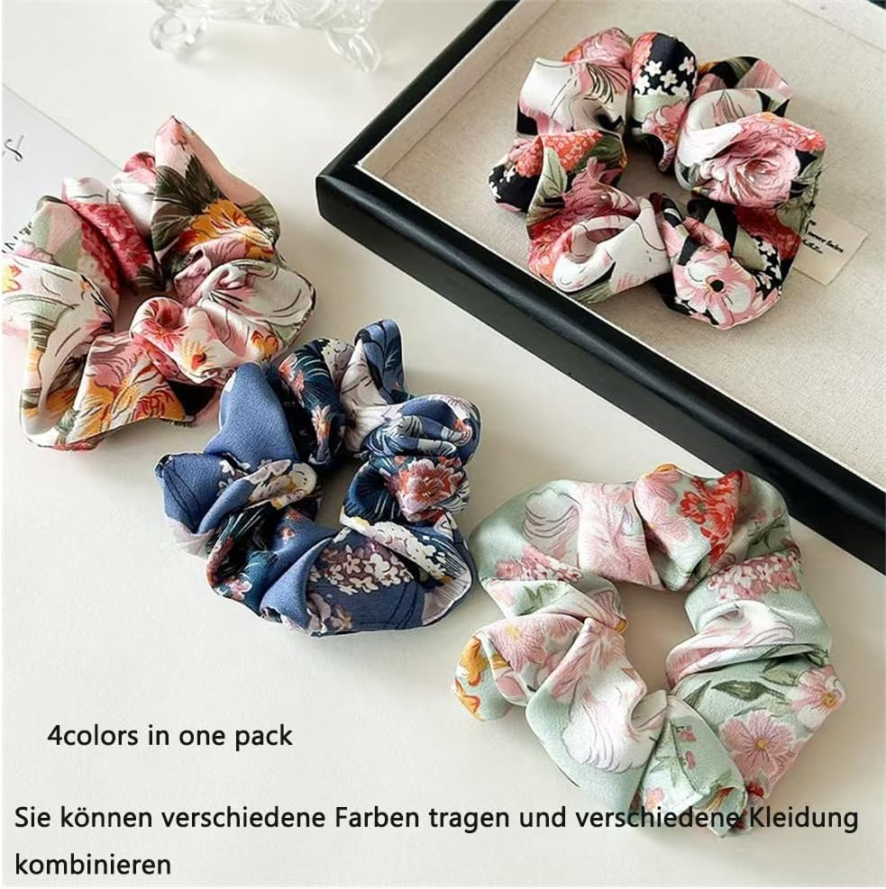 Hair Scrunchie with Bow, Soft Broken Chiffon Bowknot Hair Bobbles, Ponytail Holder, Elastic Hair Band for Women (Pack of 4) image number 4