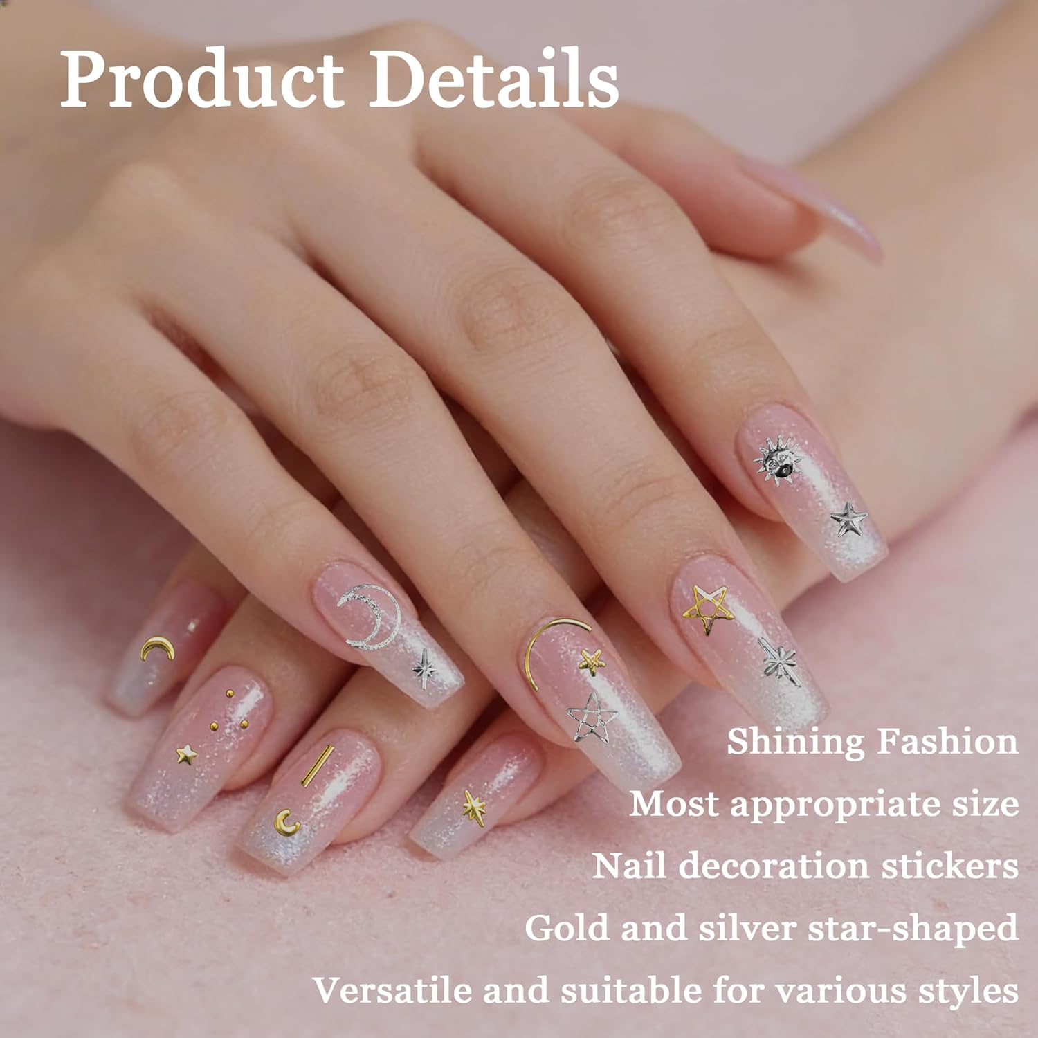 3 Pcs Gold & Silver Nail Art Charms & Rhinestones with Tweezers | Star Moon Sun Heart Nail Gems Decor for DIY Manicures, Crafting | Easy to Use for Women Girls image number 4