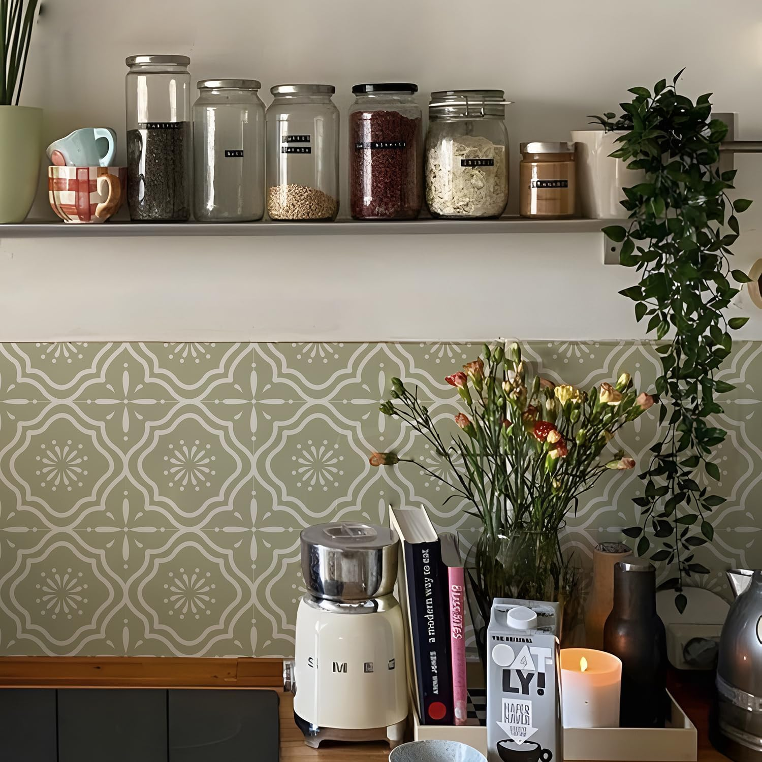 Alwayspon Tile Sticker, Sage Green Self Adhesive Stick on Tiles Transfer Sticker for Bathroom Kitchen, Splashback, Peel and Stick Vinyl Floor Wall Tiles Sticker, 10Pcsx15Cm/6Inch image number 3