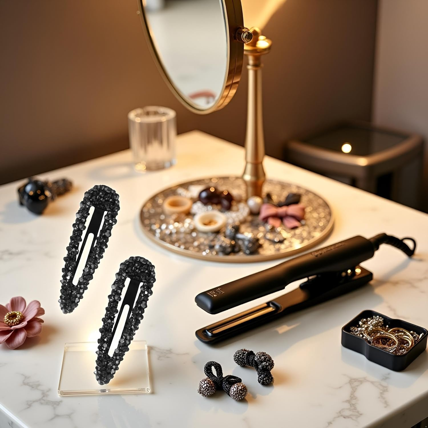 2 Pcs Black Sparkly Czech Crystal Hair Clips for Women and Girls image number 5