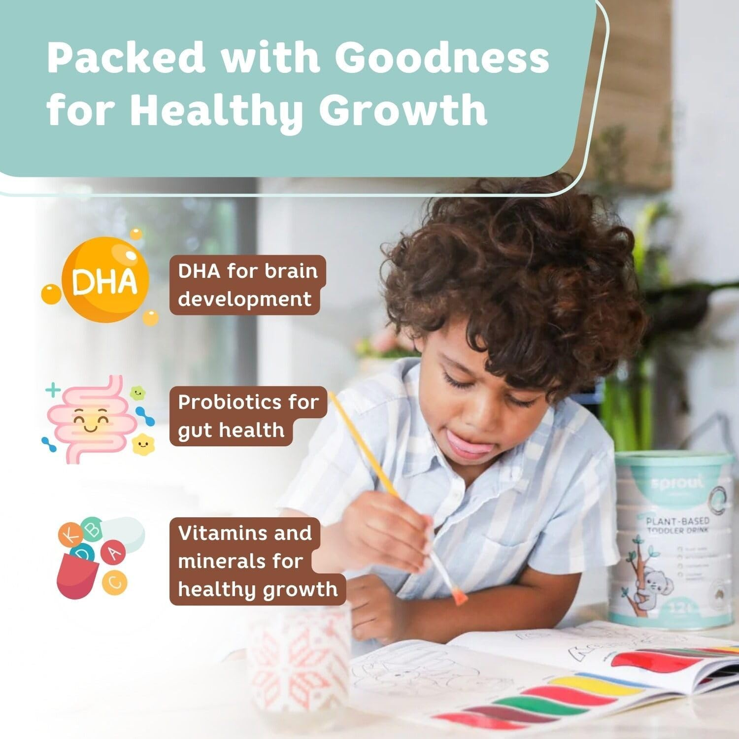 Sprout Organic Plant-Based Powdered Drink, Vegan-Friendly, Dairy-Free, Soy-Free, No Added Sugar, Suitable for 12+ Months, 700G (Tin) image number 3