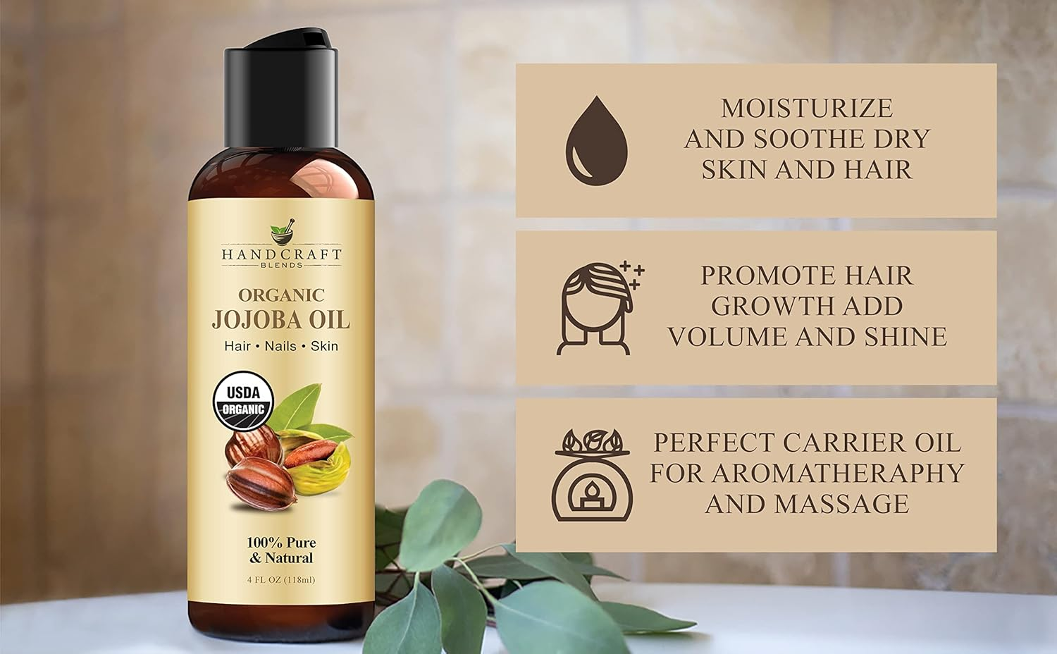 Handcraft Blends USDA Organic Jojoba Oil - Cold-Pressed 4 Fl Oz - 100% Pure and Natural - Premium Grade Carrier Oil for Skin and Hair - Hair and Body - Massage - Hexane-Free image number 5