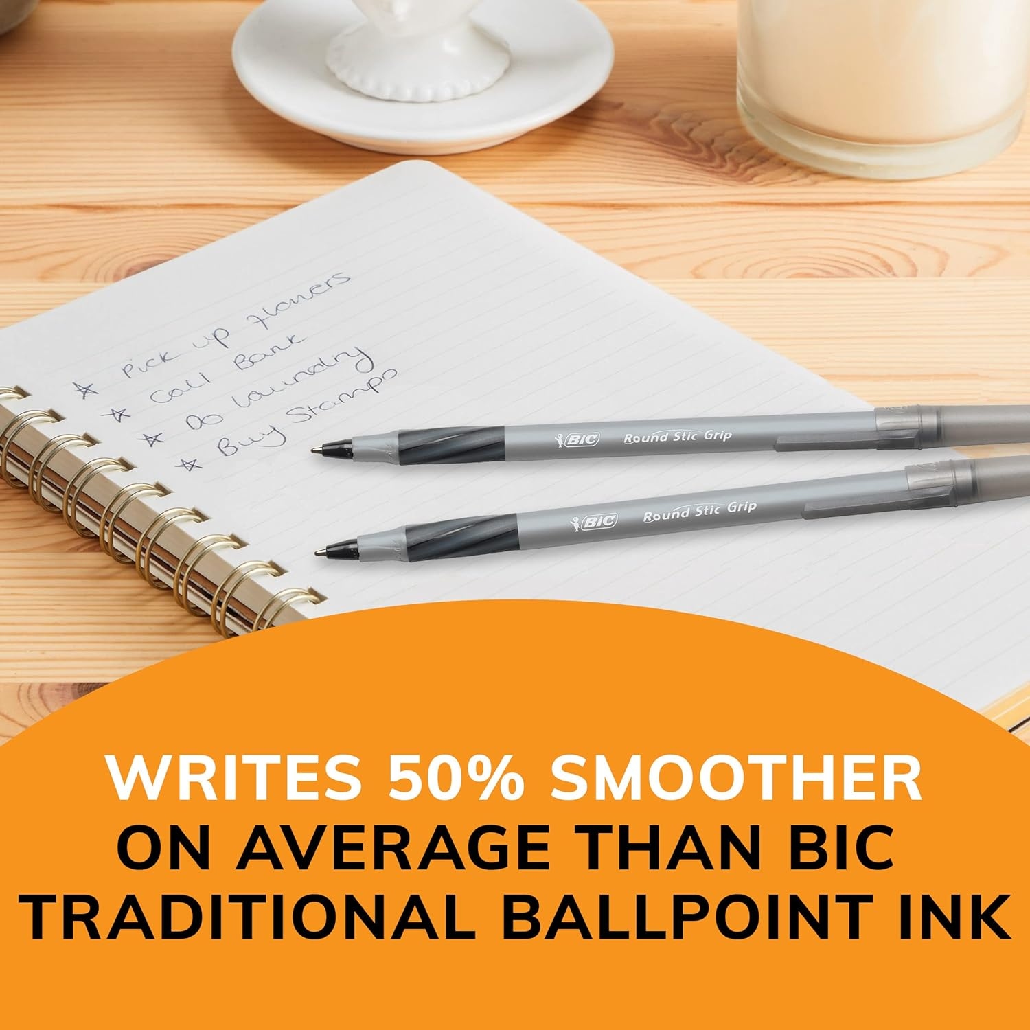 BIC round Stic Grip Xtra Comfort Ball Pen, Medium (1.2 Mm), Black, 12-Count image number 3