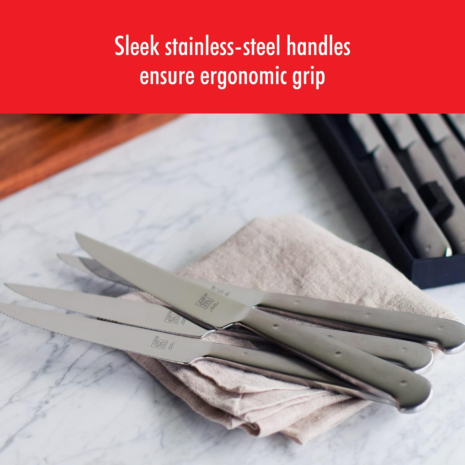 ZWILLING Porterhouse Razor-Sharp Steak Knife Set of 8 with Black Presentation Case, Gift Set, Silver image number 2