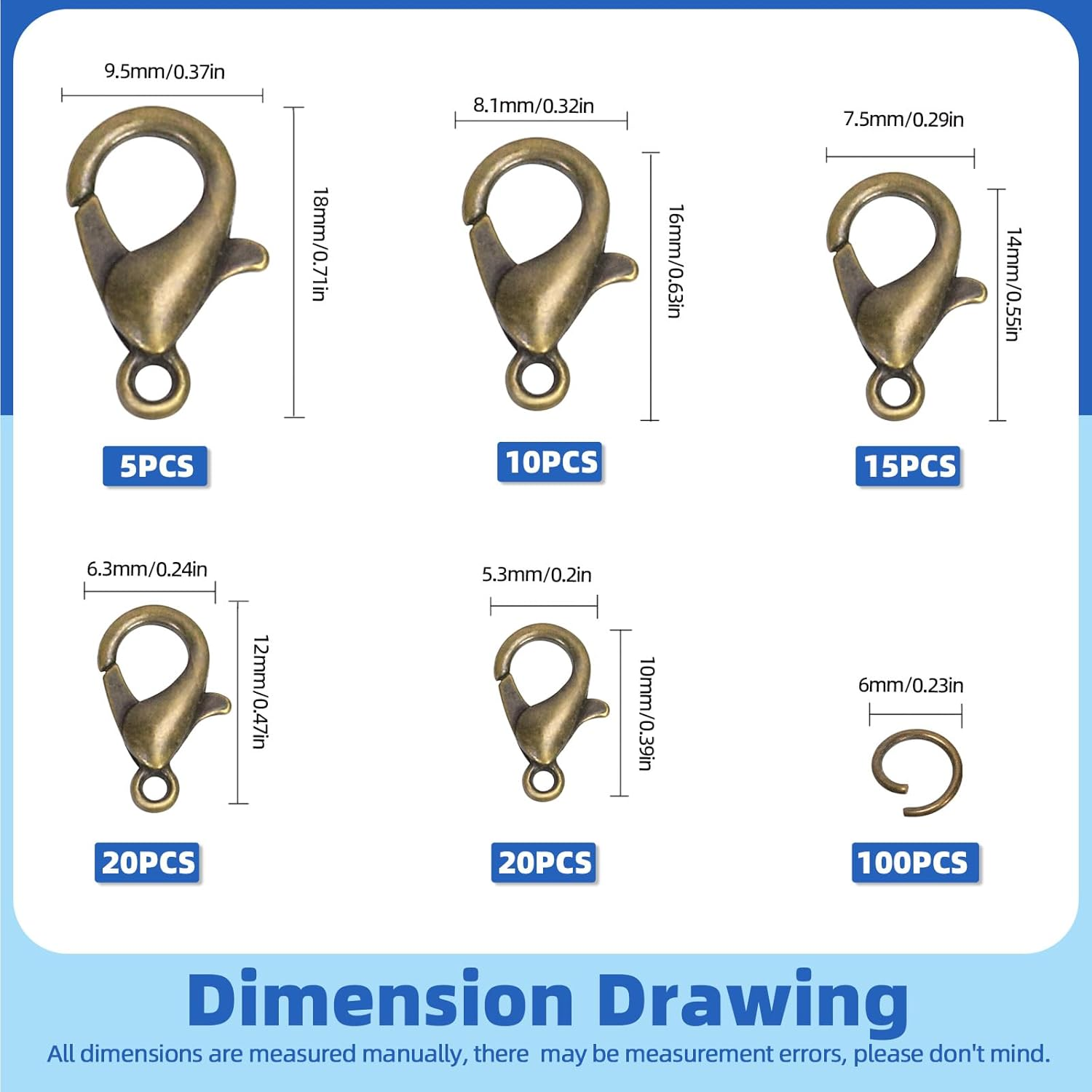 Glarks 170Pcs Bronze Lobster Claw Clasp with Open Jump Rings Kit 10Mm 12Mm 14Mm 16Mm 18Mm Necklace Clasps for Bracelet Necklace Jewelry Making - Gunblack image number 5