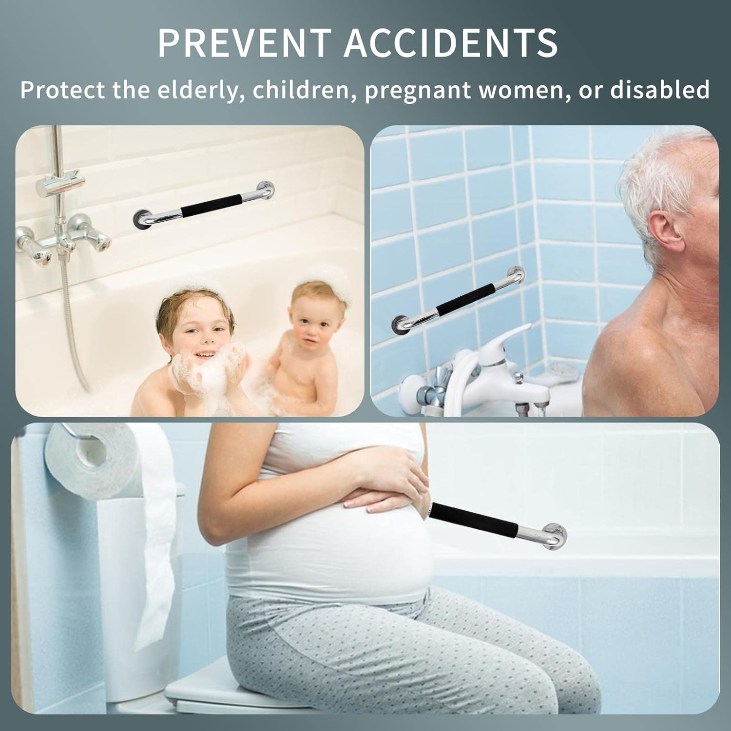 Sunzone 2 PCS Shower Grab Bar,20-Inch Stainless Steel Bathroom Shower Handle,Grab Bars for Bathroom,Safety Hand Rail Support,Assist Bath Handle for Elderly,Handicap,Senior image number 5