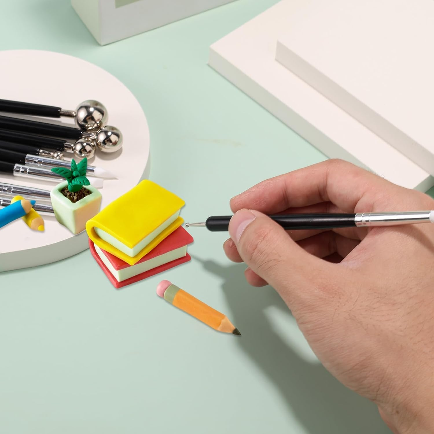 Double-Ended Sculpting Dotting Tools,9Pcs Ceramic Clay Ball Stylus Dot Painting Tools,Silicone Clay Sculpting Tool Double-Ended Rubber Tip Metal Ball Silicon Shaper Pens Modeling Stylus Dotting Tool