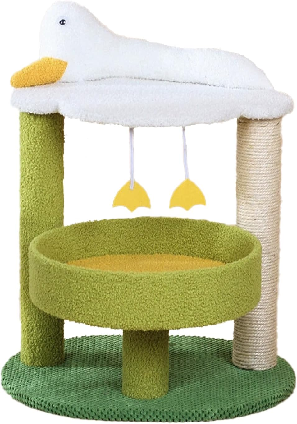 Cute Cat Tree - Duck Shaped Cat Tower with Cozy Bed, Scratching Post, Plush Perches and Hanging Toys, Sturdy Cat Activity Tower for Kittens and Small Cats, 52Cm Tall image number 2