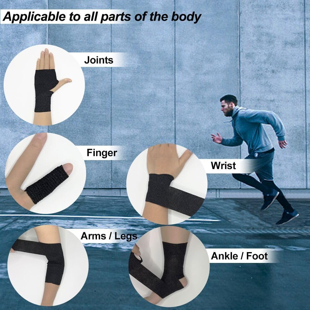 Self Adhesive Cohesive Bandages Elastic Athletic Sports Tape, 12Rolls Pet Vet Wrap Tape Non-Woven Cohesive Gauze Rolls, Self Adhesive Elastic Protective Bandages Non Woven Cohesive Wrap image number 3