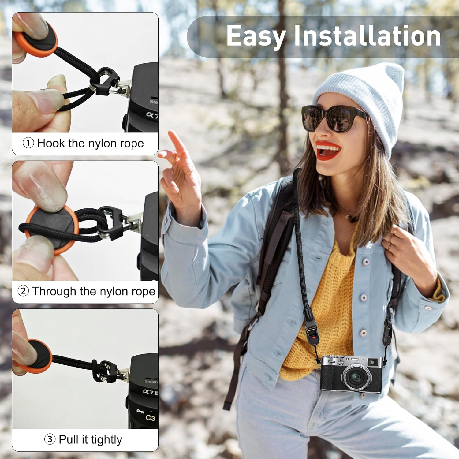 LURICO Camera Shoulder Strap with Wrist Strap, Camera Wrist Strap with 4 Quick Releases, Camera Wrist Strap for Various Wrists, Adjustable Camera Strap Shoulder Strap for DSLR Camera, Black, 110 image number 4