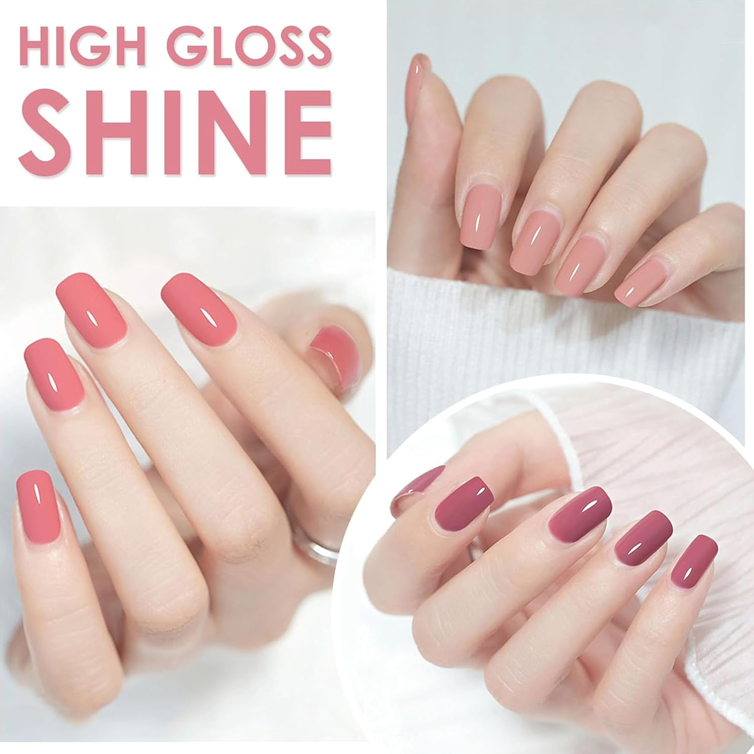 4 Colour Shiny Nail Polish Set - Quick-Drying Long-Lasting Nail Polish without UV Lamp - Non-Toxic Water-Based Colour Polish - Natural Nail Polish with Vegan Formula, Shimmer Pink (NUDE) image number 6