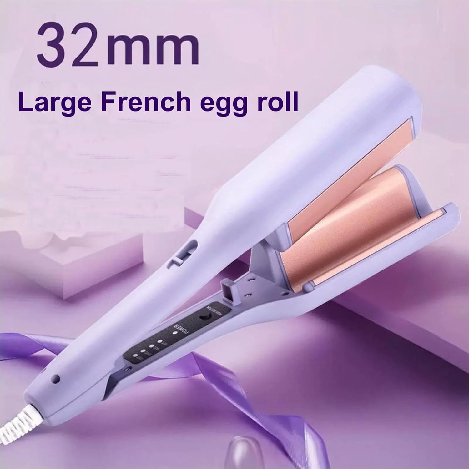 Hair Styling Tool with Negative Ionic Technology, 4 Gears Double-Sided Heating, French Curl 3D Curling Iron, 32Mm Curling, Long-Lasting Smooth Waves, for Travel & Home (Pink,European Standard) image number 7