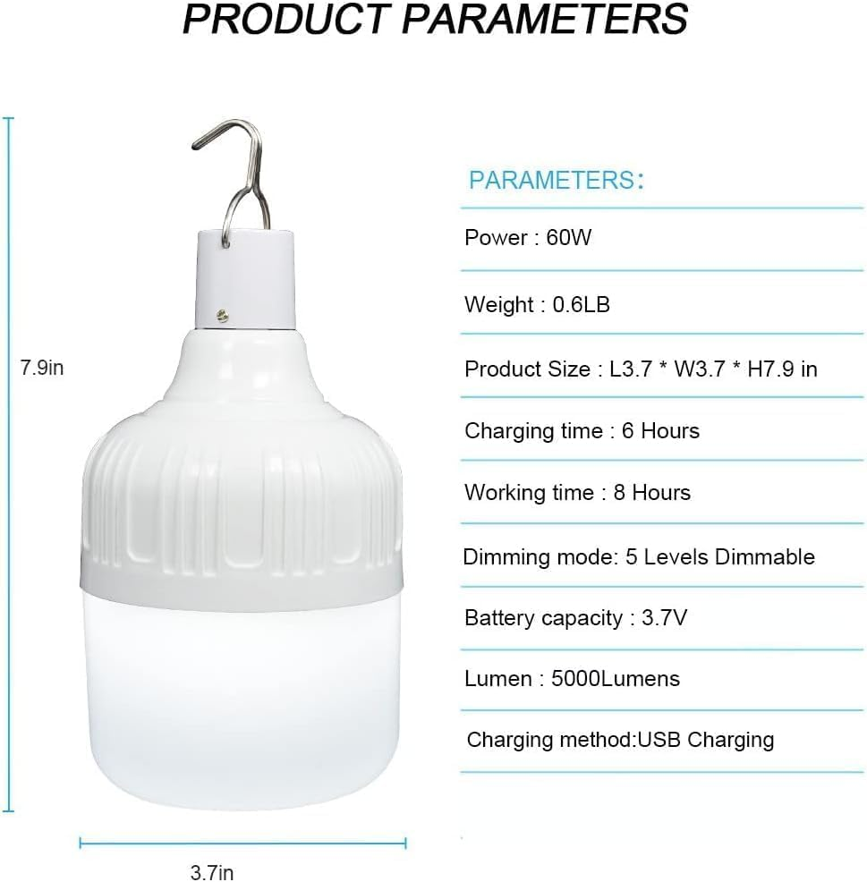 Camping Lantern, LETOUR 60W 5000Lumens LED Camping Light Lamp Dimmable 5 Lighting Mode, 8800Mah Rechargable LED Tent Lantern, Hanging Portable Tent Light for Camping, Hiking, Emergency and Outdoor image number 6