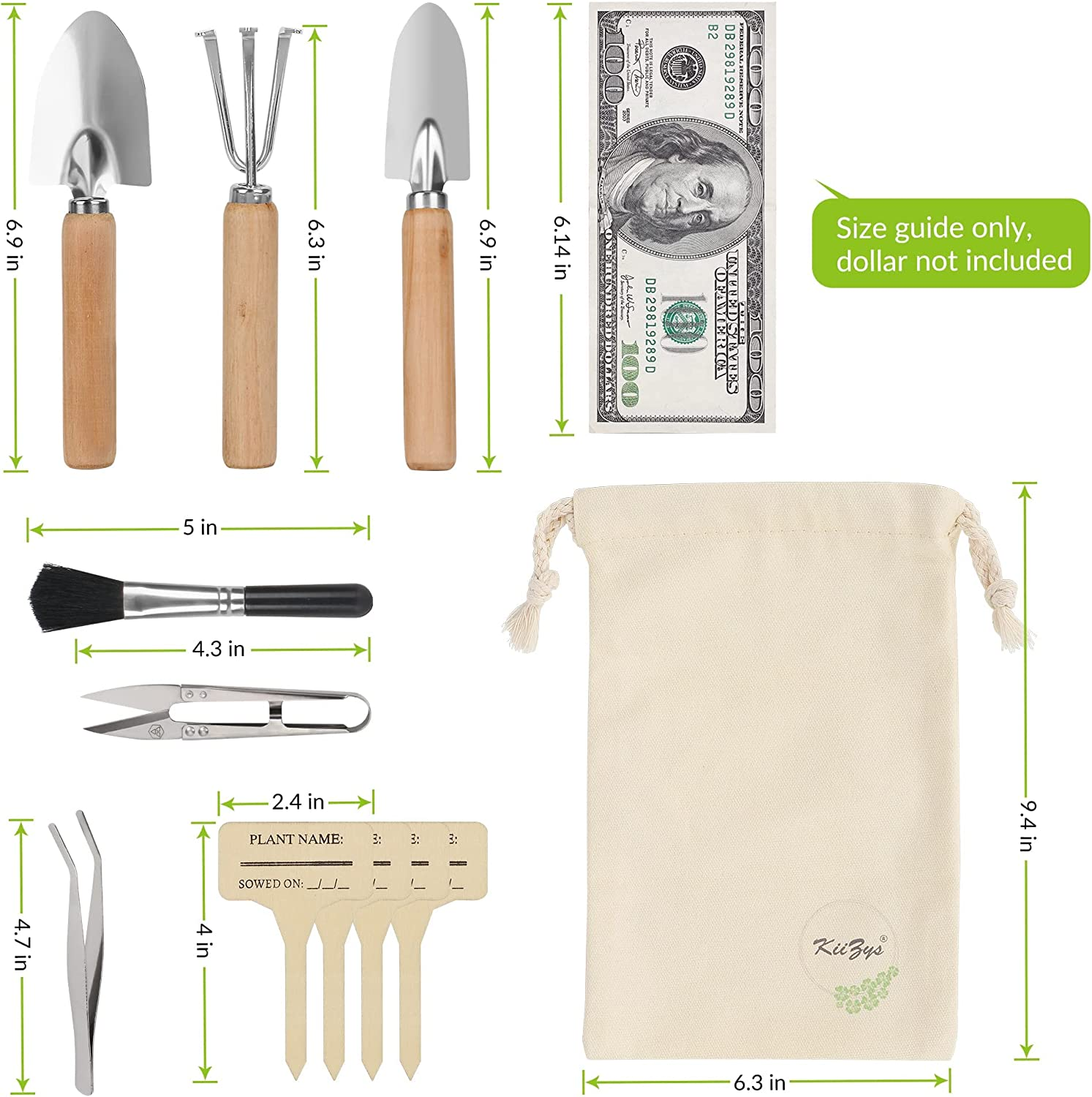 Kiizys Indoor Garden Tool Kit &ndash; 12-Piece Small Gardening Hand Tools Set &ndash; Wood & Stainless Steel &ndash; Gift Box Accessories &ndash; Birthday Gifts for Women, Men, Mums, House Warming image number 4