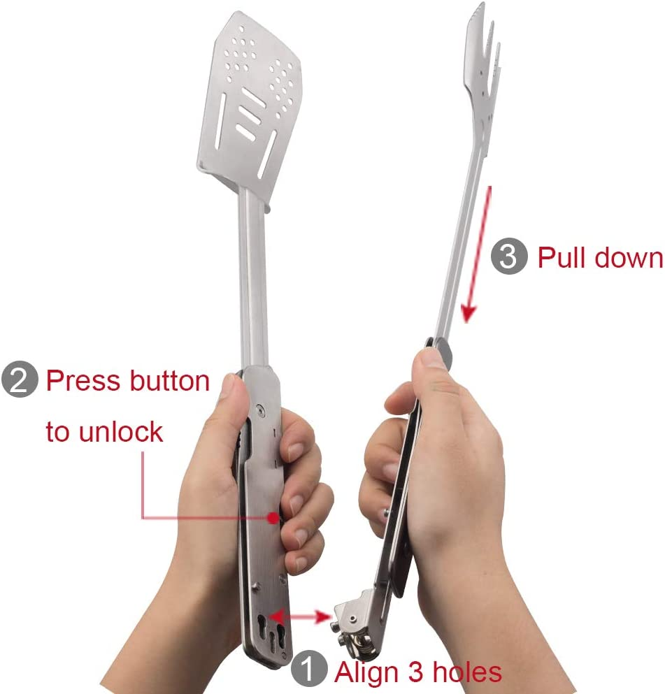 ROXON 6-In-1 BBQ Multi Tool Detachable and Foldable Grill Tool Set with Spatula, Fork, Barbecue Tongs, Bottle Opener Portable Grilling Multitool for Backyard Grilling, BBQ and Camping image number 5