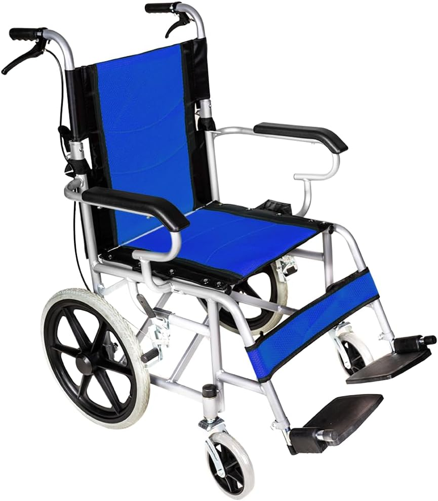 PORIYA 16" Lightweight Foldable Wheelchair with Park Brakes and Soft Comfort Features &ndash; Ideal for Elderly and Disabled Users! (BLACK)