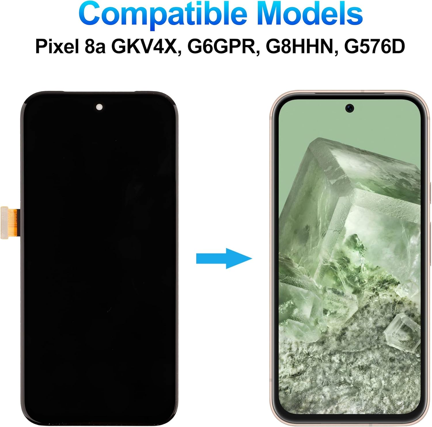 OLED Display Compatible with Google Pixel 8A 6.1 Inch LCD Display Touchscreen Digitizer Assembly with Repair Tools Kit, with Fingerprint