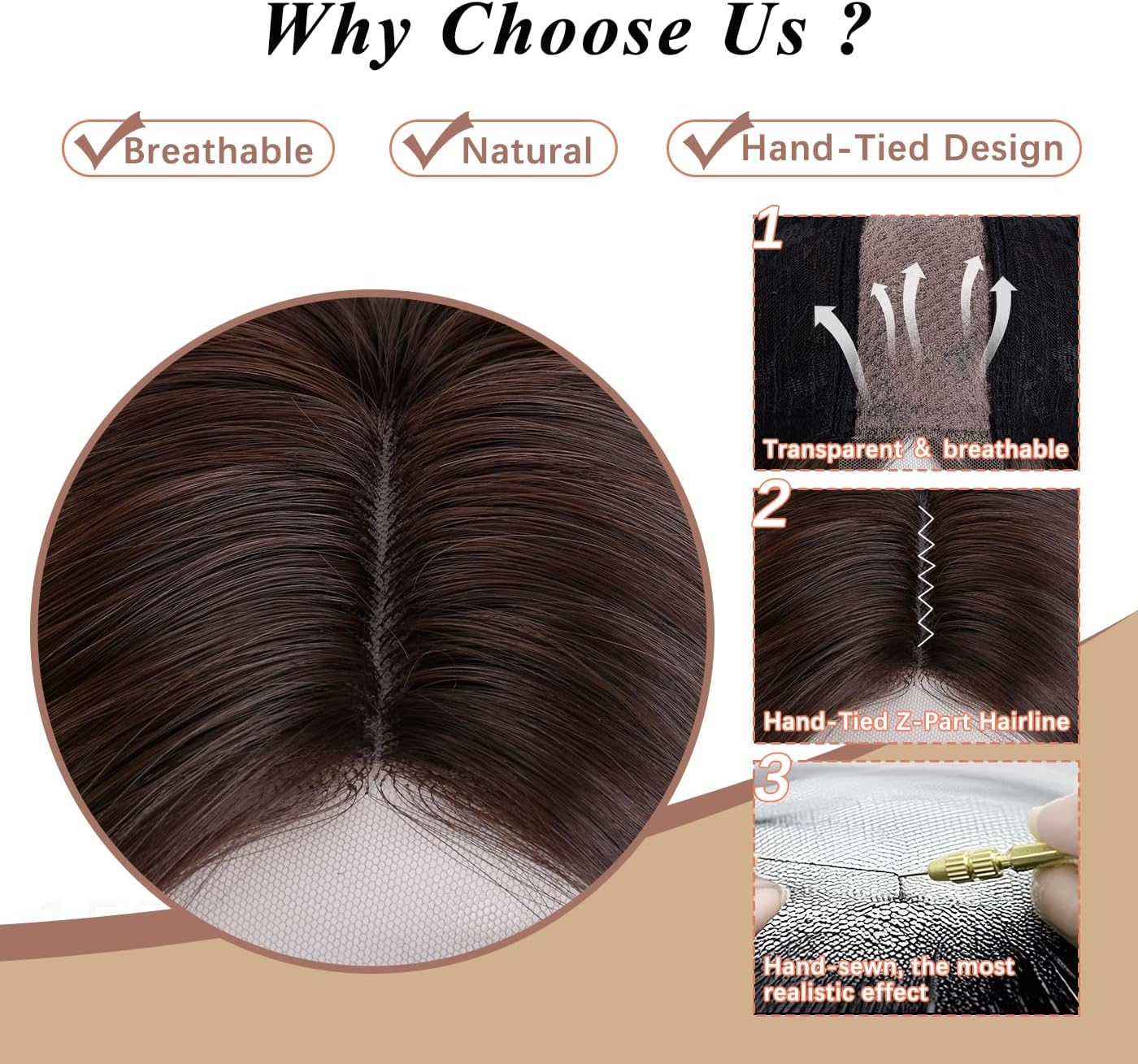 ISAMY 18 Inch Wigs for Women Medium Part Synthetic Hair Wavy Wig for Daily Use (Brown)