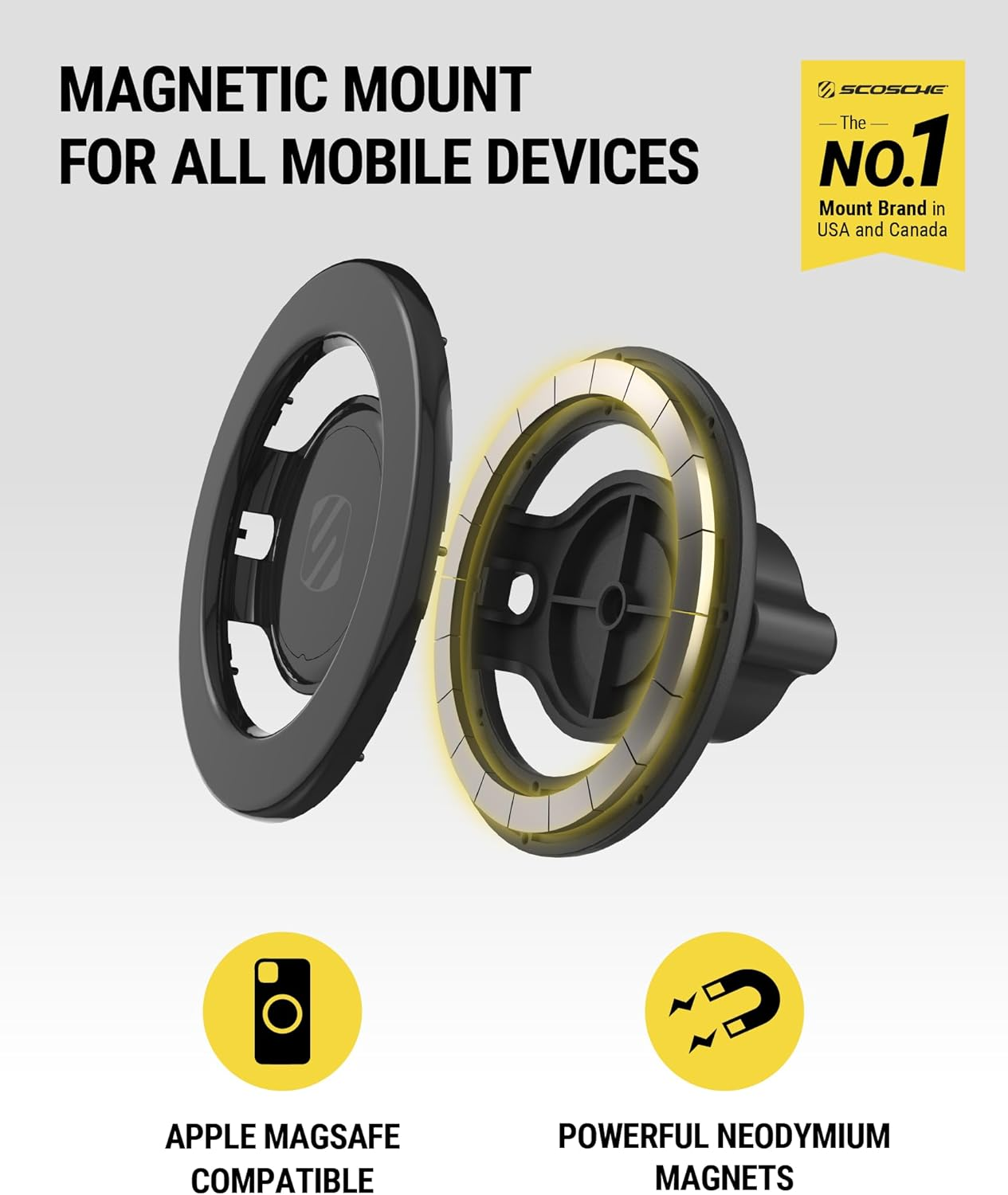 Scosche Magicmount SMSDV Magsafe Car Mount, Magnetic Cell Phone Holder, Phone Stand for Dash/Vent Compatible W/Iphone 15/14/13/12/Pro/Max/Plus/Mini/Mag Safe Accessories, Dashboard/Vent Phone Mount