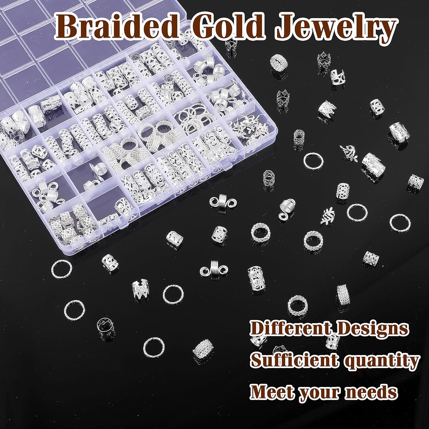 Pack of 220 Dreadlocks Hair Accessories, Silver Hair Rings, Metal Hair Beads, Clips, Adjustable Metal Braids Accessories for Women, Girls, Hair Braid Decoration image number 2