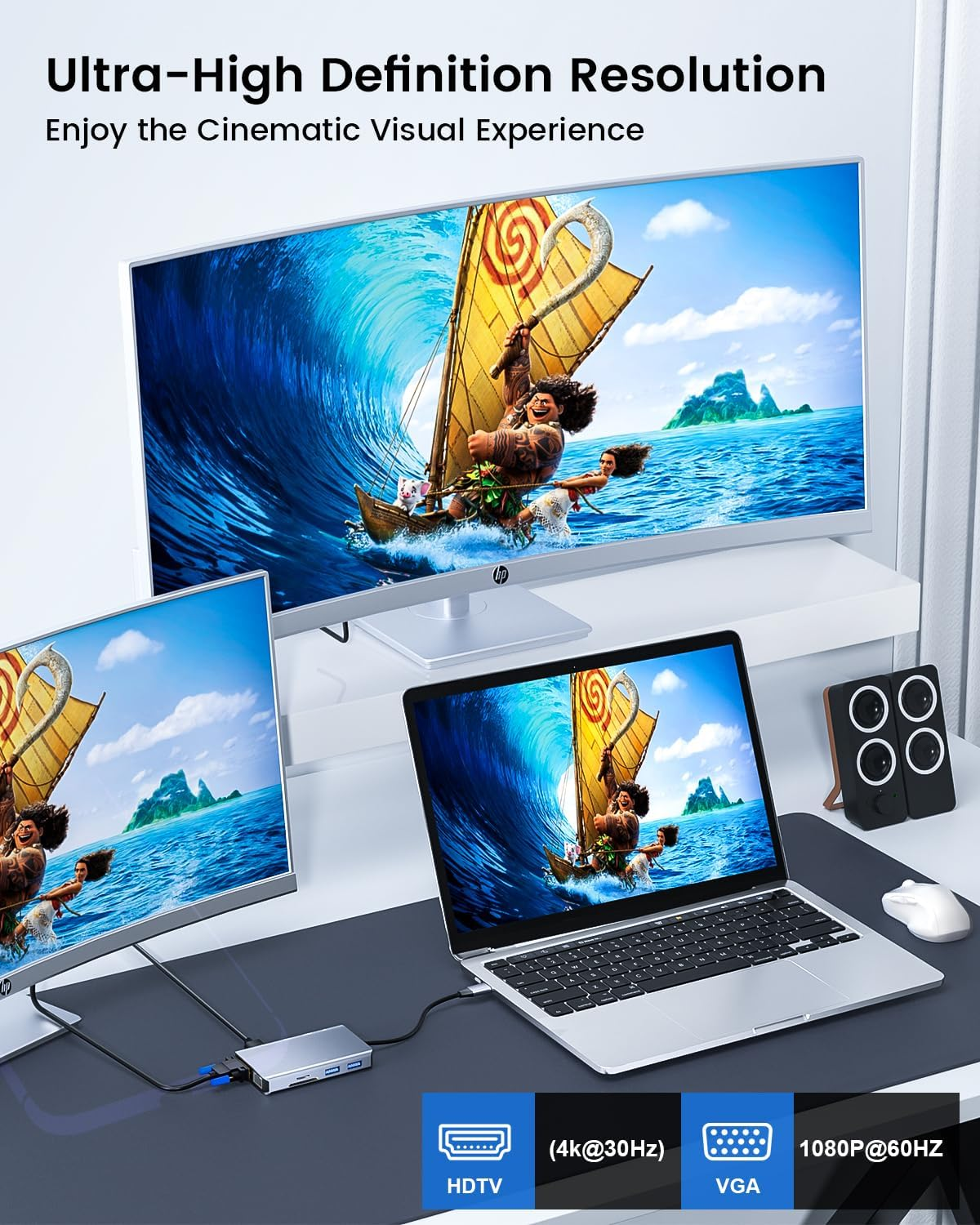 SCHITEC USB C Hub 10-In-1 Docking Station, Multiport Adapter with 4K HDMI, VGA, RJ45 Ethernet, 100W PD, USB 3.0, USB 2.0, USB C Data, SD/TF for PC, Laptop, Macbook Air, Ipad, Iphone 16/15, Galaxy S25 image number 5