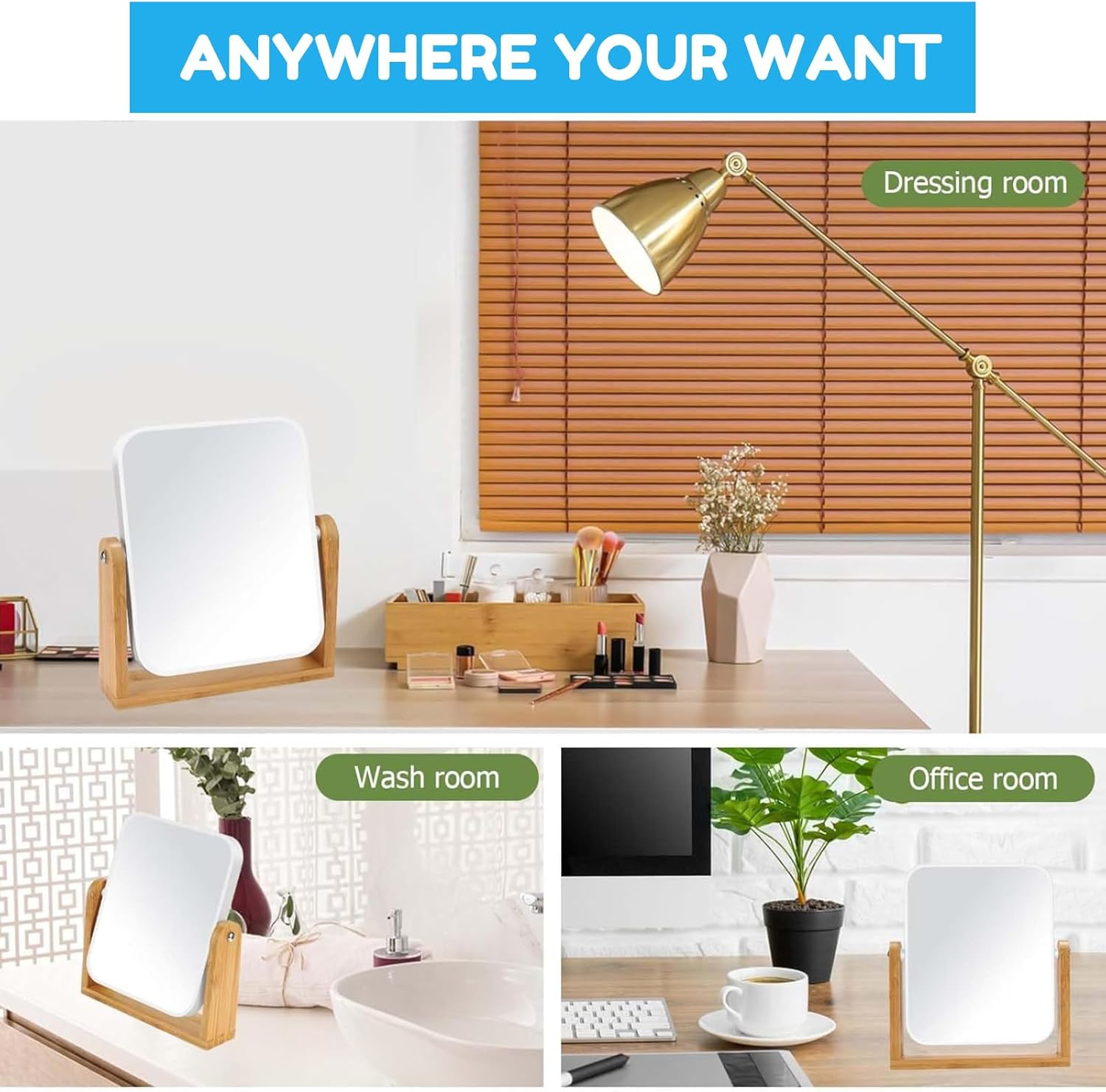 Vanity Makeup Mirror with Natural Bamboo Stand &ndash; 1X/3X Magnification Double-Sided 360&deg; Swivel Magnifying Mirror, Tabletop Makeup Mirror for Bathroom or Bedroom, 8 Inch image number 3