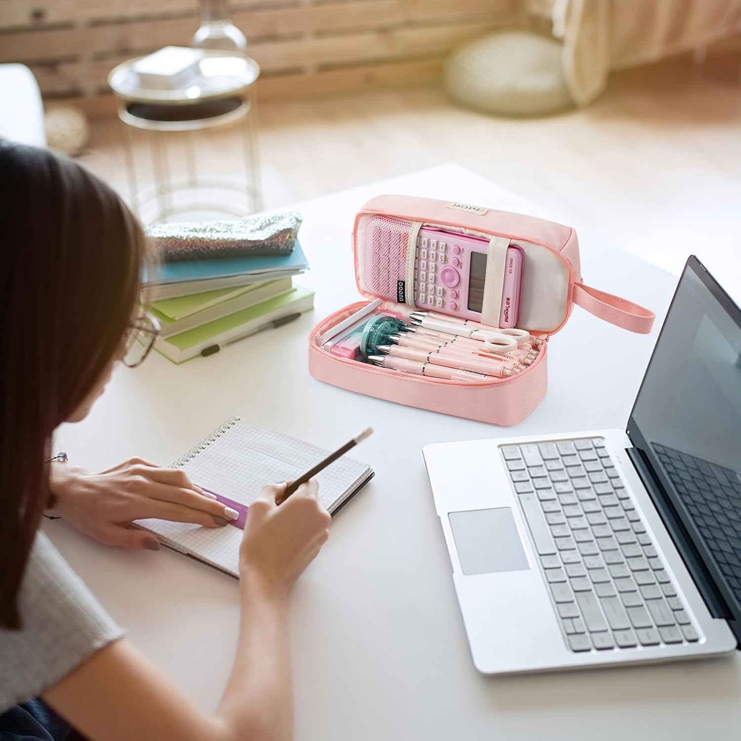 Pencil Case, Large Pencil Case with 2 Compartment, Pink Aesthetic Pen Bag with Double Zippers, Back to School Supplies for Kids Adult Boys Girls Student image number 5
