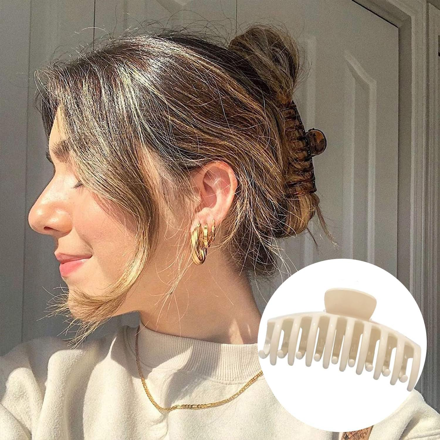 3-Pack Women'S Hair Clips, Claw Clips, Stylish Hair Clips, Strong Holding Hair Clips, Non-Slip Grip Clips, Suitable for Women and Girls Thick, Thin Hair (Three Colors) image number 4