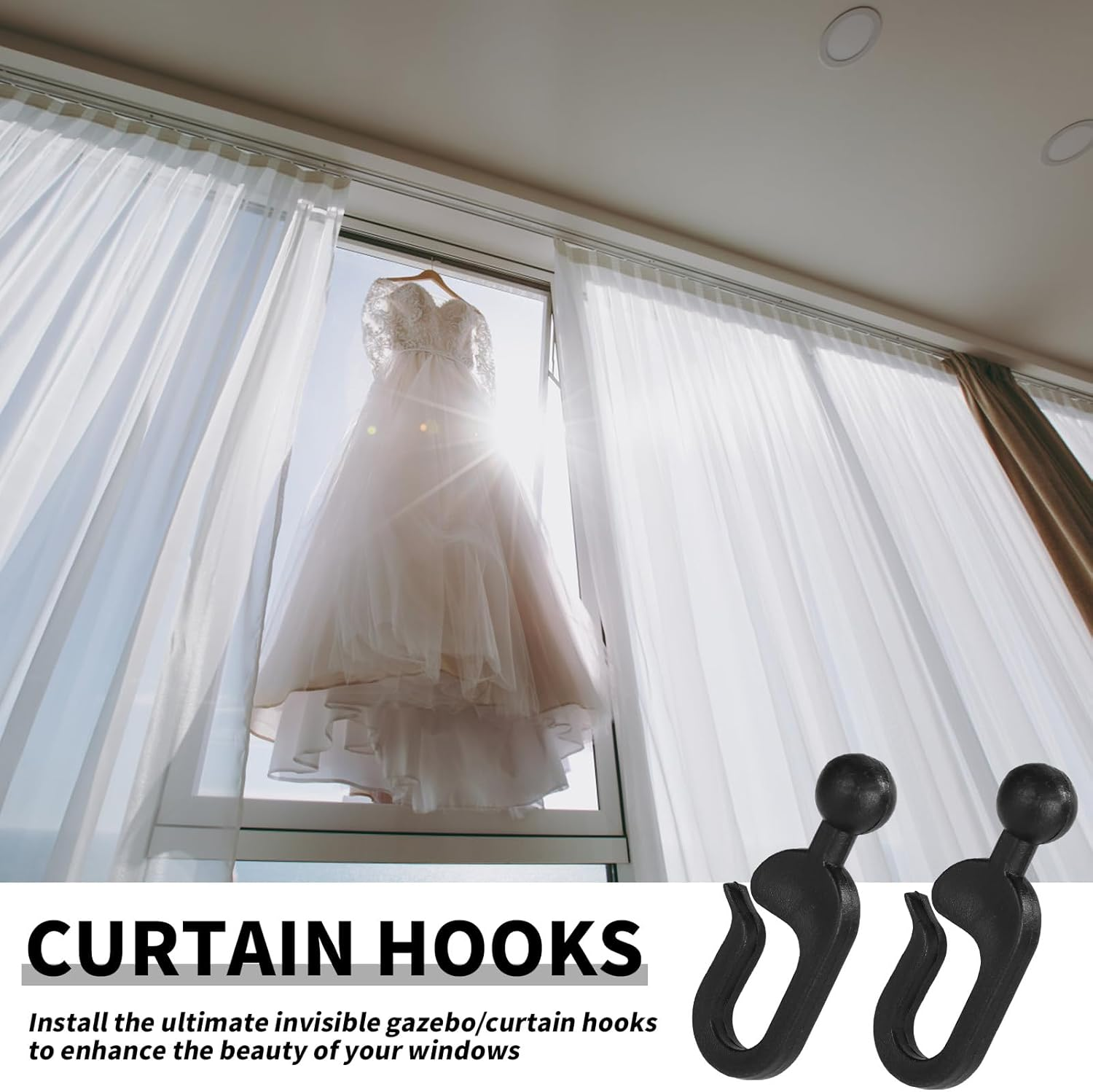 Lyreh 50Pcs Plastic Hooks for Gazebo Curtains, Invisible Curtain Track Hooks for Outdoor Gazebo Canopy Home Hotel Supplies (Black) image number 4