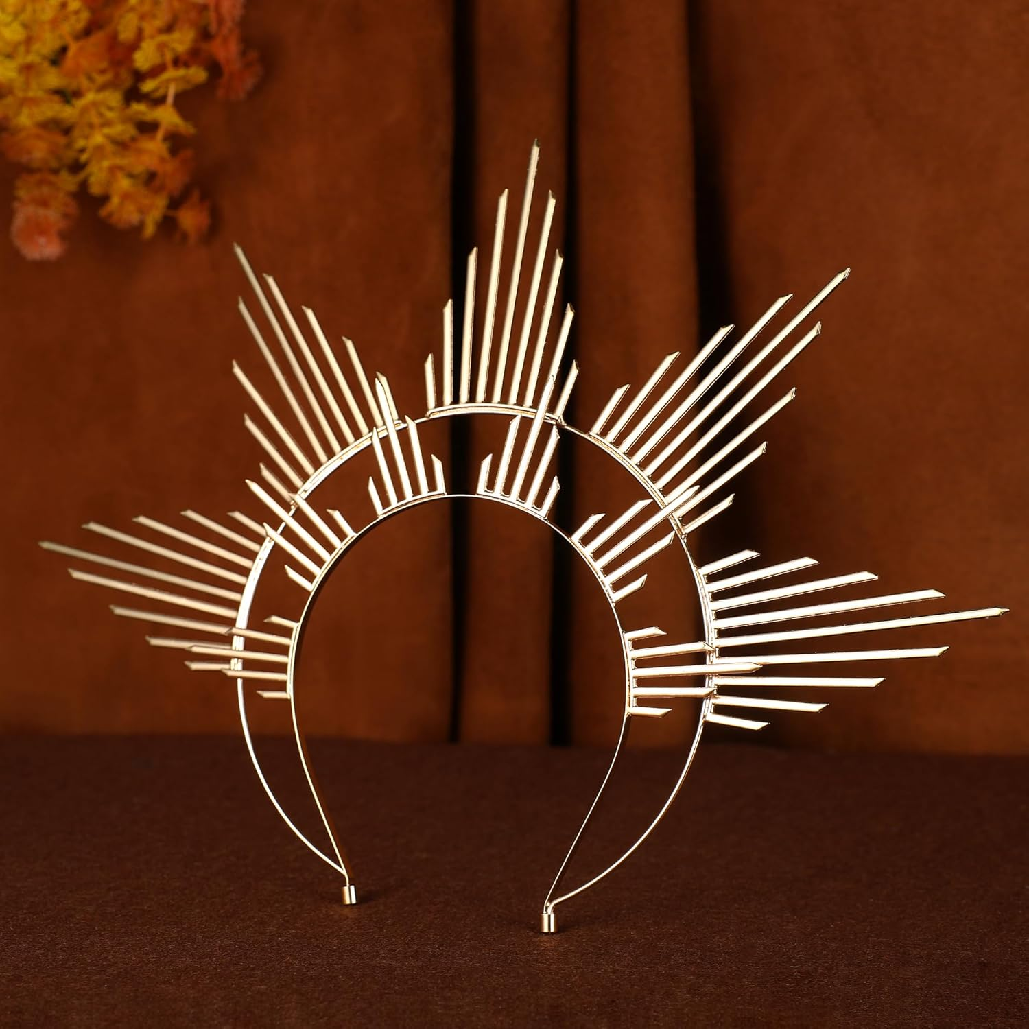 Partyforu Gold Goddess Halo Headband for Women, Goddess Crown Hairband for Photo Shoots, Sun Halo Crown Headpiece for Renfaire Cosplay image number 4