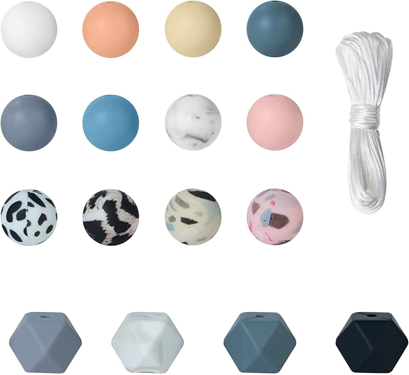 Silicone Beads Kit 104Pcs,14Mm Hexagon Beads,Diy Silicone Beads for Keychain Making, 12Mm Rubber Beads for Lanyard Making image number 3