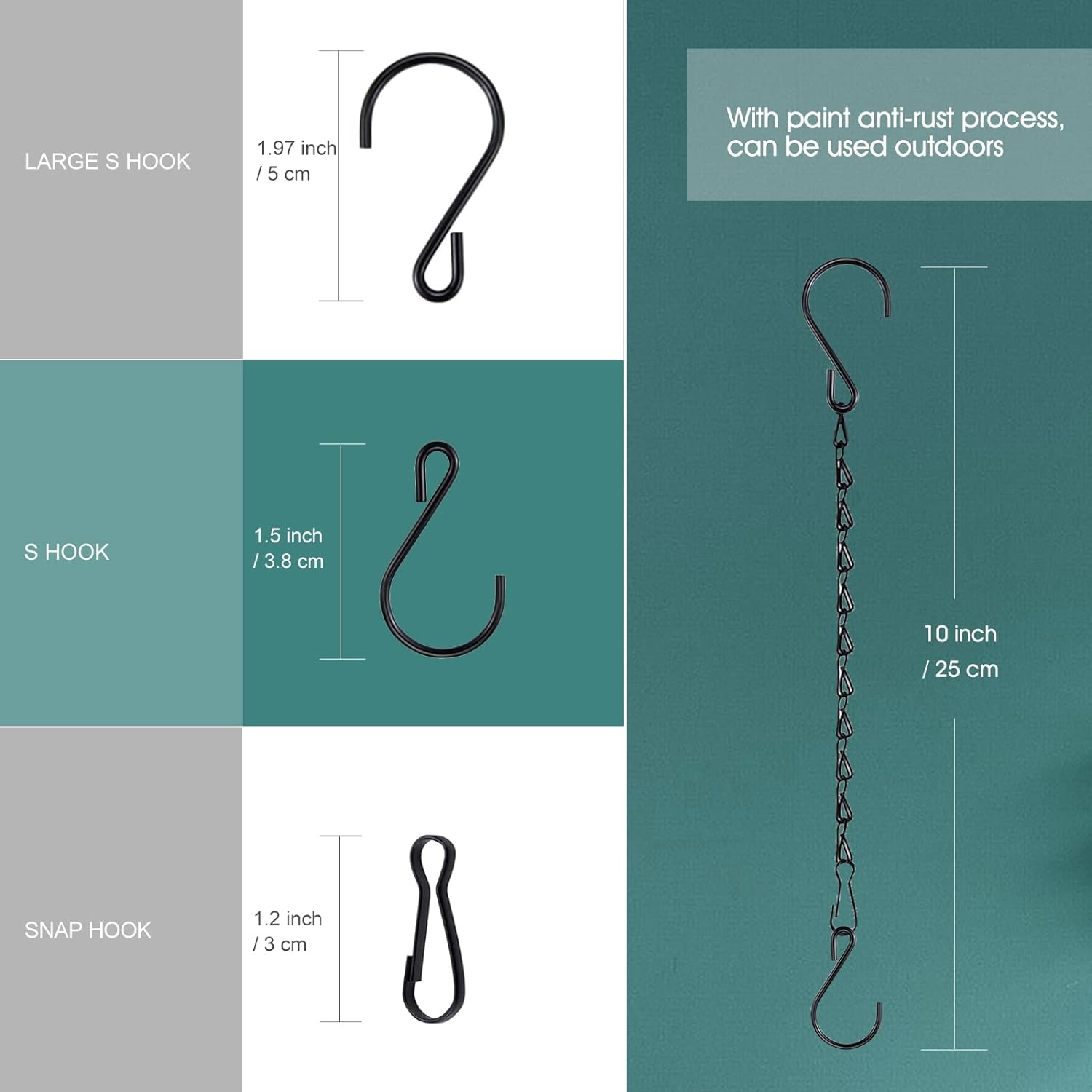 Chain for Hanging Plants, 10 Inch Black Plant Chains for Hanging Planter Baskets Kits with Hooks for Bird Feeder Wind Chime, Small Chains Perfect for Indoor Outdoor Decor (10 PCS) - 10 Inch, Black-5Pcs image number 3